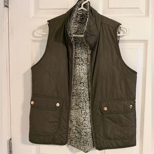 Olive Quilted Vest with Sherpa Lining